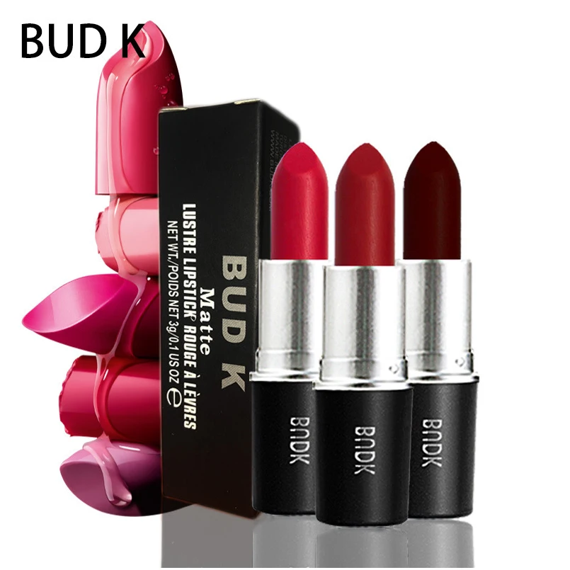 Jual BUD K Merek Tahan Lama Lipstik Batom Matte Beludru Pelembab Lip Tongkat 12 Warna Bibir Warna Lipstik Kecantikan Kosmetik Maquiagem