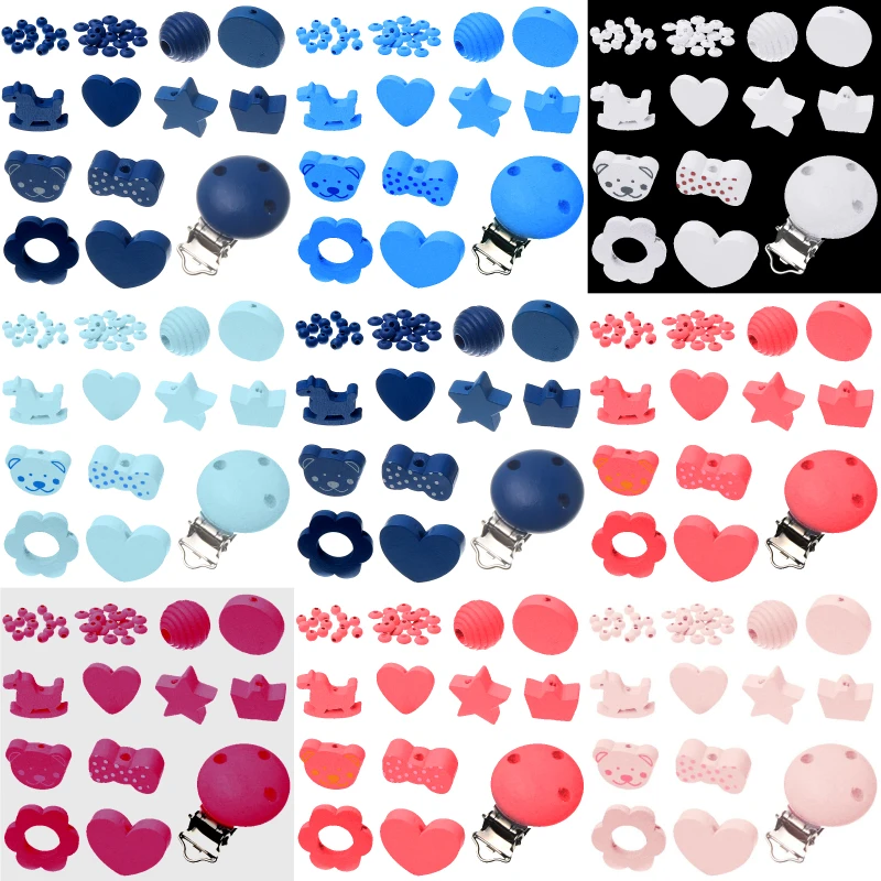 

Various Styles 35pcs/Set Wooden Jewelry Spacer Beading Beads Handmade DIY Pacifier Clip Necklace Bracelet Wood Beads