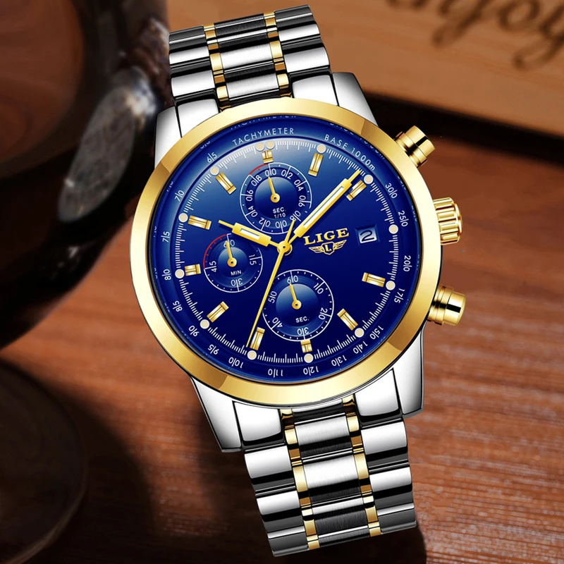 LIGE Watch Men Fashion Sport Quartz Clock Mens Watches Top Brand Luxury Full Steel Business Waterproof Watch Relogio Masculino