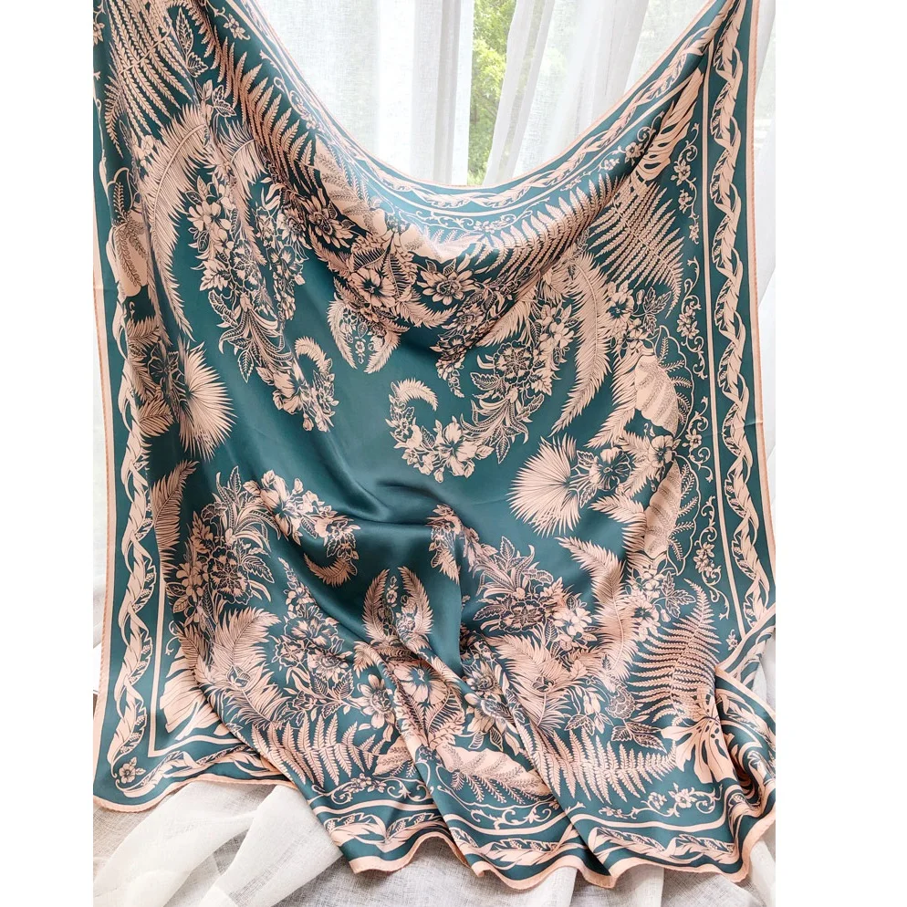 Most Buy MlKJp Fabulous Large Square 100% Silk Scarf Shawl Wraps for Women Luxury Silk Scarves Foulard 110cm