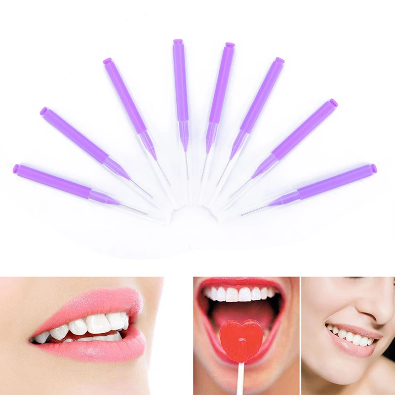 8Pcs/pack Purple Push pull Interdental Brush Orthodontic Dental