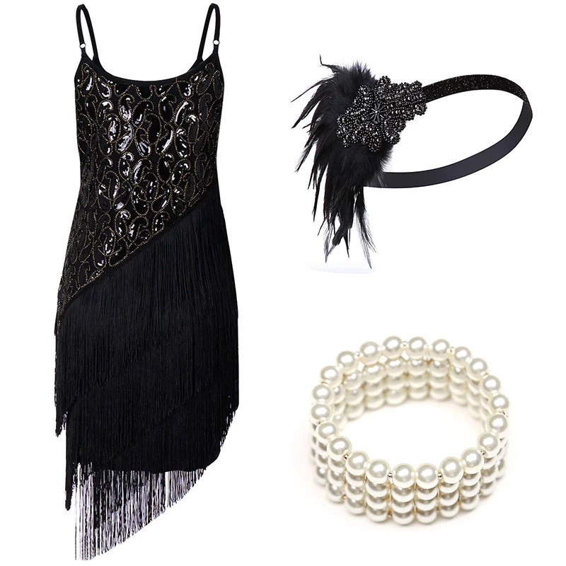 1920s Flapper платье Great Gatsby вечерние платья с блестками и бахромой - Цвет: B