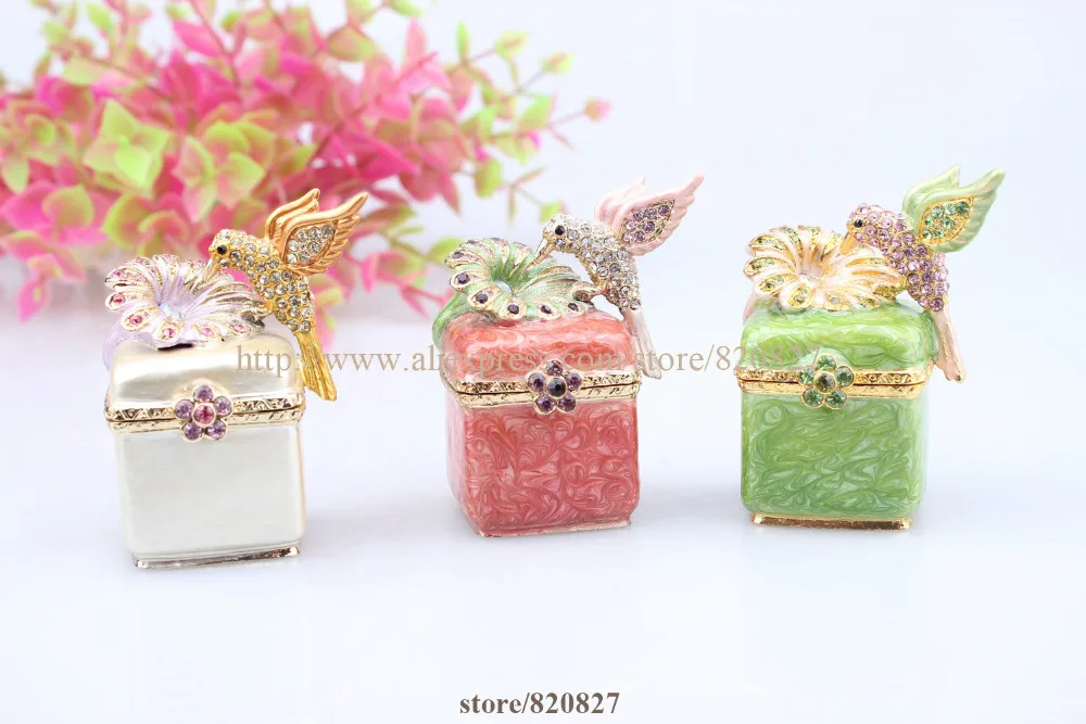 Trinket Box with Birds 2 Birds Jeweled Faberge Inspired Jewelry Gift Box Love Birds Hinged Trinket box Vintage Bird Figurine Jewelry Packaging