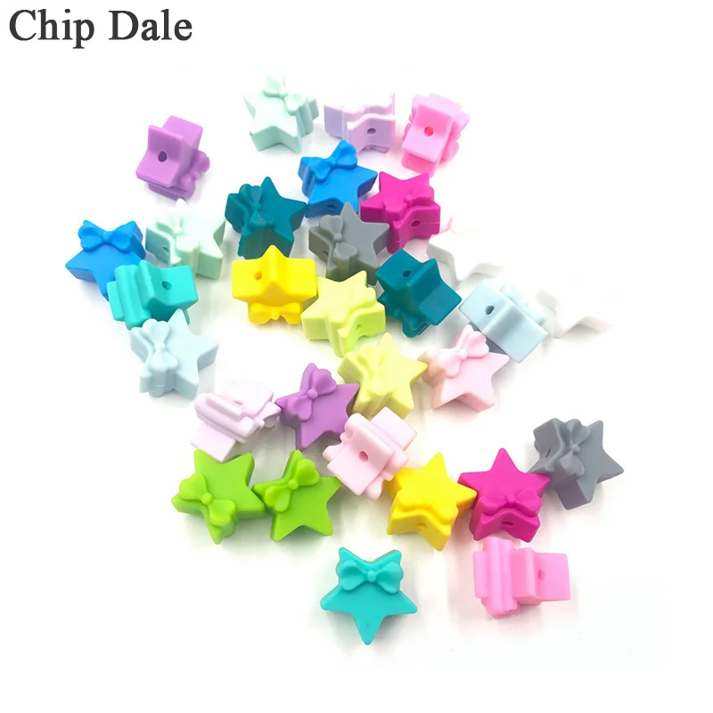

Chip Dale 10Pcs Star and Bowknot Silicone Beads Baby Teethers Food Grade Baby Teething Toys For DIY Pacifier Chain Necklace