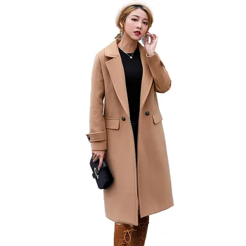 

Fashion Woolen Coat Female Long Loose 2019 Winter New One Button Solid Color Thick Lapels Warm Woolen Coat Female Jacket
