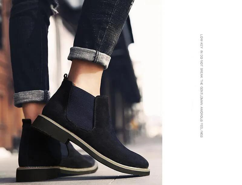 Vanmie/зимние мужские ботинки «Челси» мужские замшевые кожаные винтажные ботильоны для мужчин, теплые черные ботинки «Челси» на меху, большие размеры 38-46