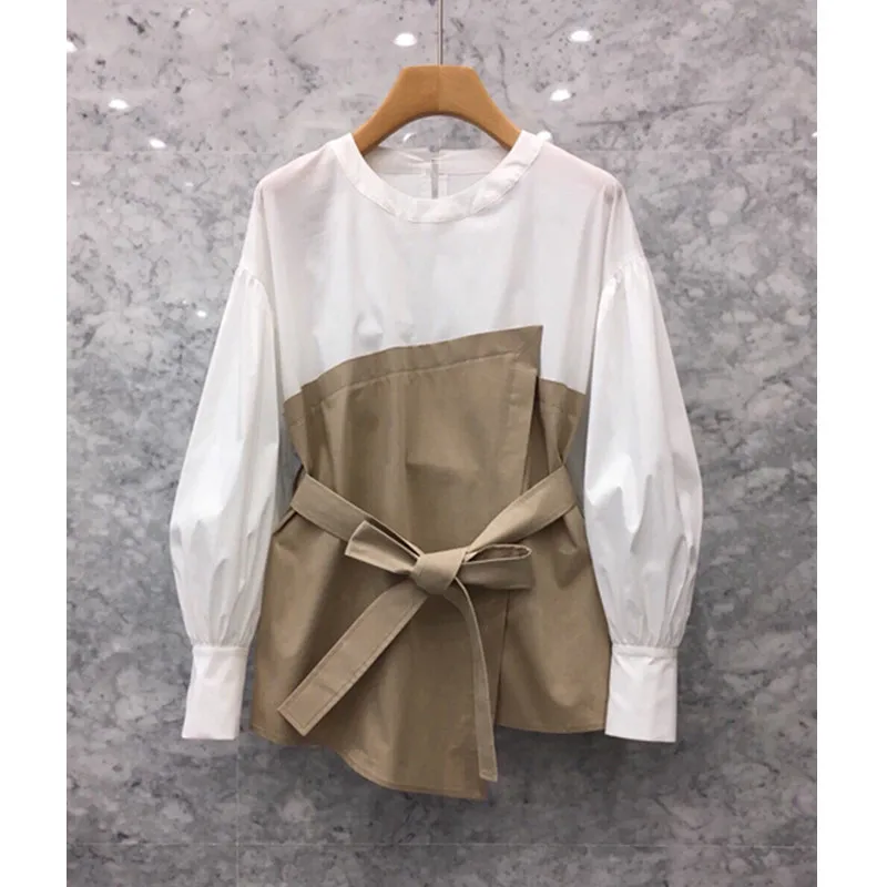

2019 fall new women's wear personality splicing long-sleeved shirts loose waist shirt LL008