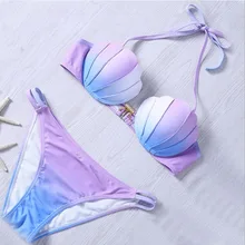 2017 Сексуальное Бикини Shell Бюстгальтер Bikinis Набор Градиент Женщин Купальники Купальник Росту Купальник Biquini Русалка Пляжная Монокини