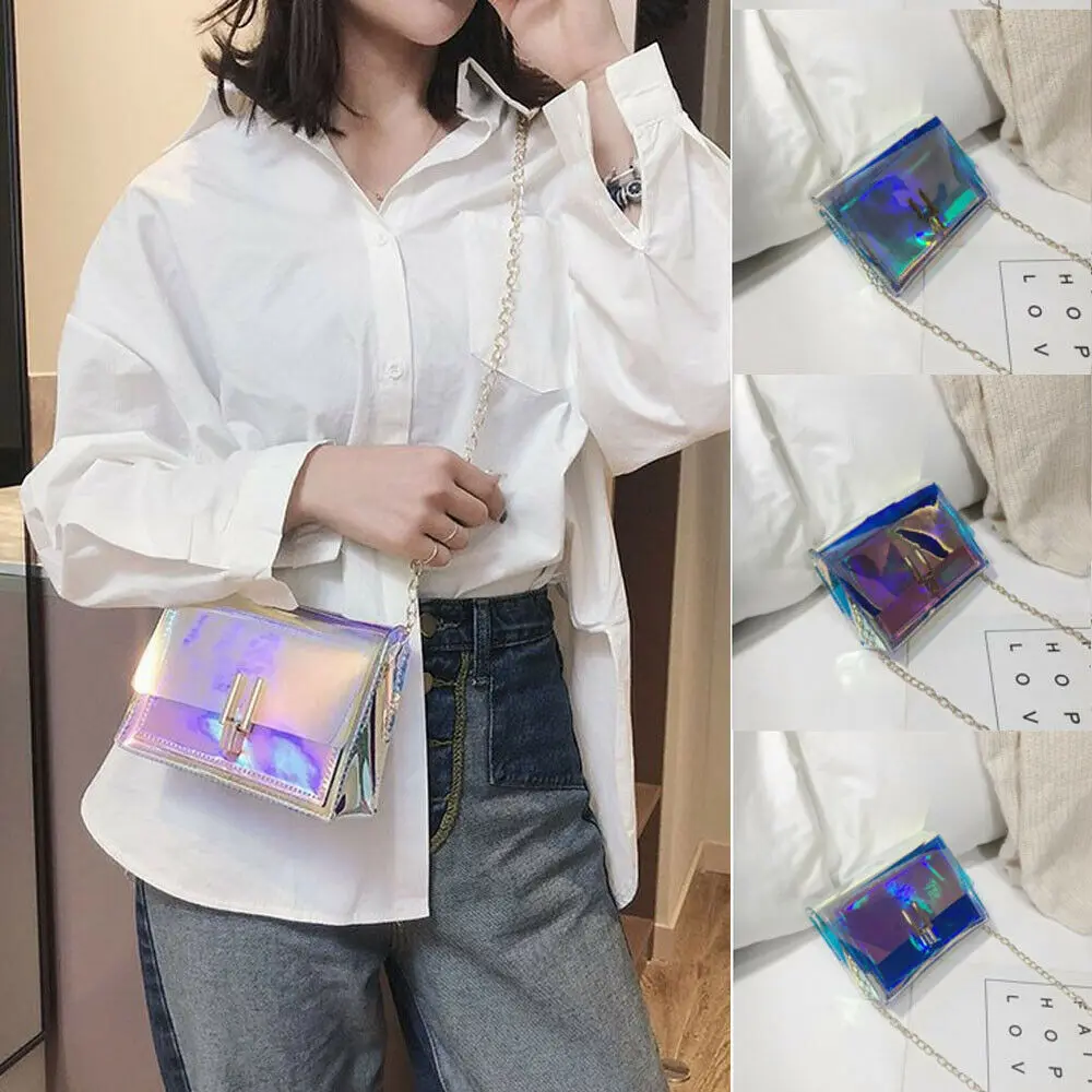 

2019 New Style Women's Shoulder Beach Laser Hasp Bags Laser Chains Transparent Fashion Hot Crossbody Messenger Bag Handbag