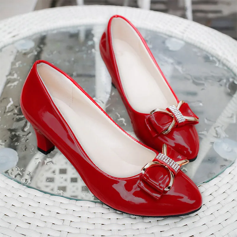 

Womens Pumps Spring Autumn Med Heel Shoes Bowtie Elegant Pumps Ladies Pointed Toe Slip On Party Wedding Shoes Dress Footwear