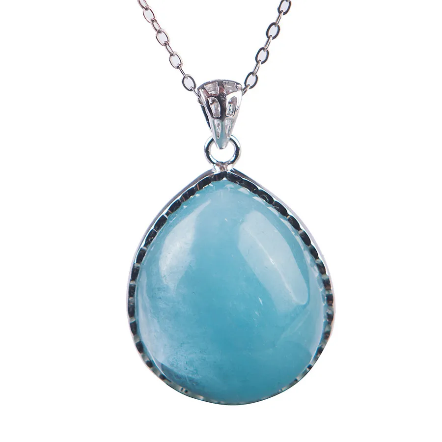 Genuine Blue Natural Aquamarine Pendant 925 Sterling Silver Fine