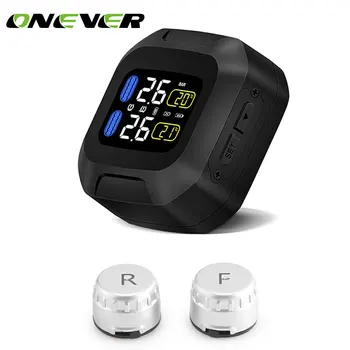 

Onever Wireless Motorcycle TPMS Tire Pressure Monitor Monitoring System Motor Tyre car Auto Alarm 2 External Sensor Moto Tools