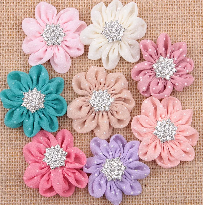 

Chic Chiffon Flower with Rhinestone Button for DIY Baby Headbands Girls Hair Accessories Children Headwear Baby Accessories