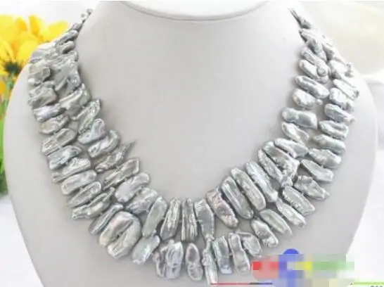 

Hot sale new Style >>>>> P2412 Luster 2row 30MM GRAY DENS BIWA PEARL NECKLACE