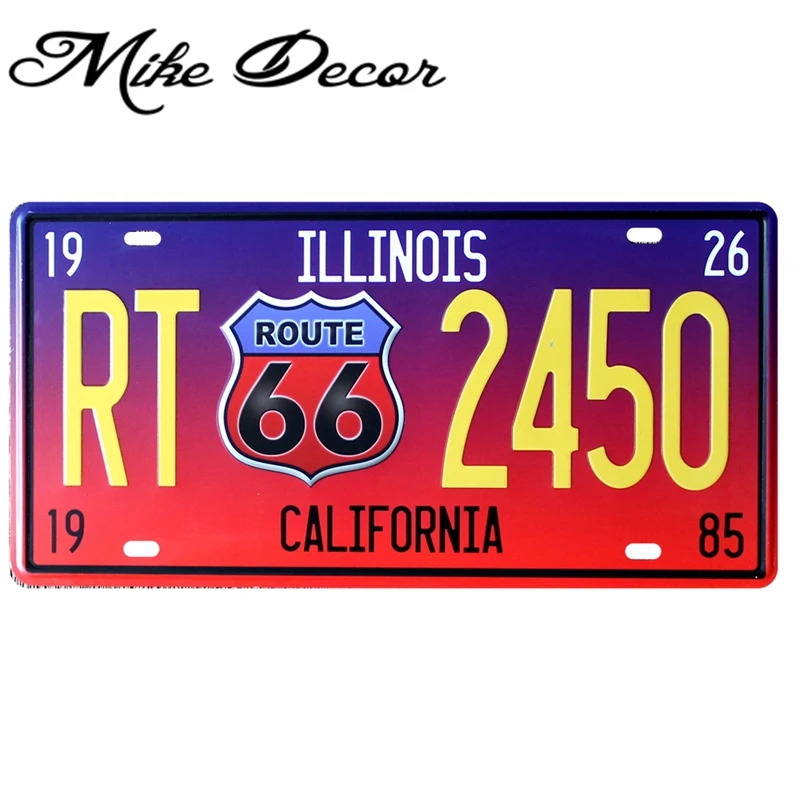 [ Mike86 ] RT2450 ROUTE 66 ILLIONIS Vintage License Plate Number Retro Art wall decor House Bar D-30 mix order 30*15 CM