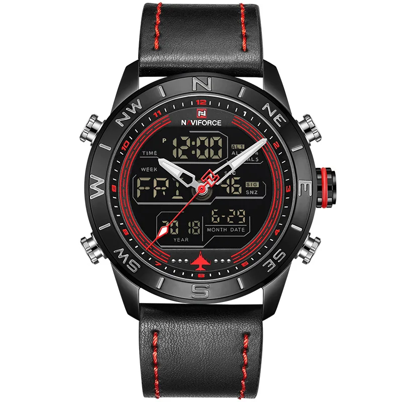 Мужские часы Топ бренд NAVIFORCE мужские модные спортивные часы мужские водонепроницаемые кварцевые цифровые светодиодные часы мужские военные наручные часы - Цвет: Black Red