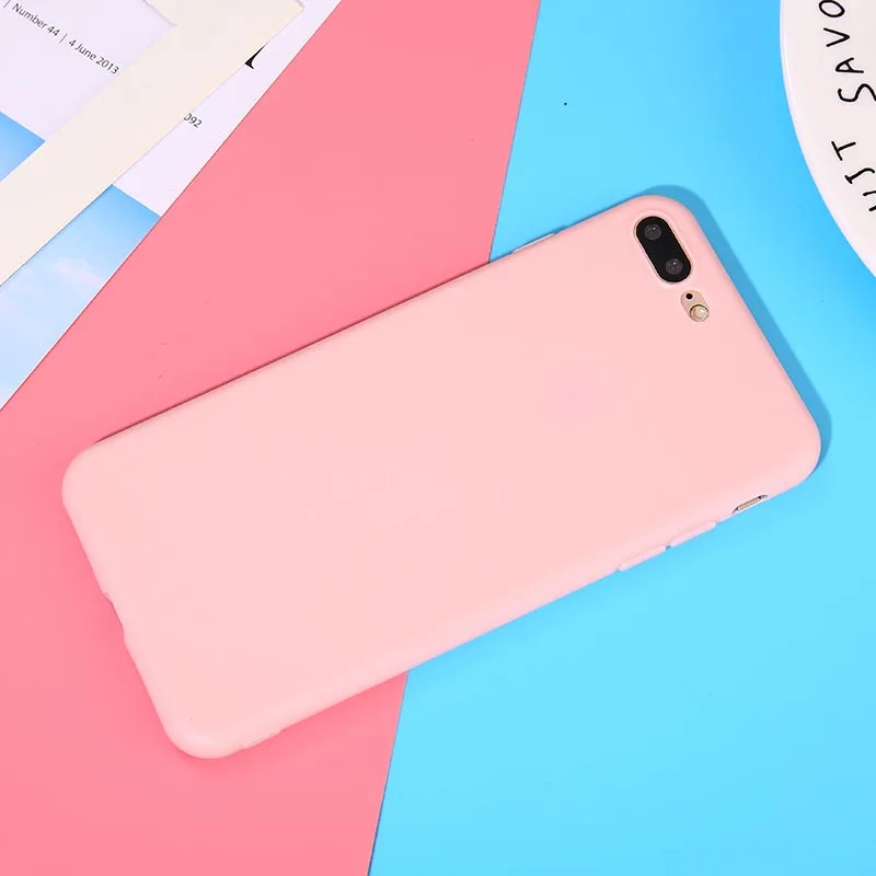 Мягкий силиконовый чехол для iPhone 7 6 6S 8 Plus 5 5S X 10 XR XS Max 6Plus 6splus 7 Plus 8 Plus милый конфетный цвет, матовый чехол - Цвет: Pink