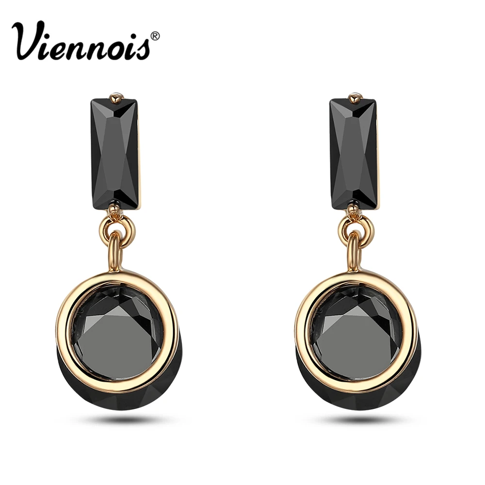 

Viennois New Gold Color Double Circle Drop Earrings for Women Geometric Black Zircons Small Dangle Earring Trendy Jewelry