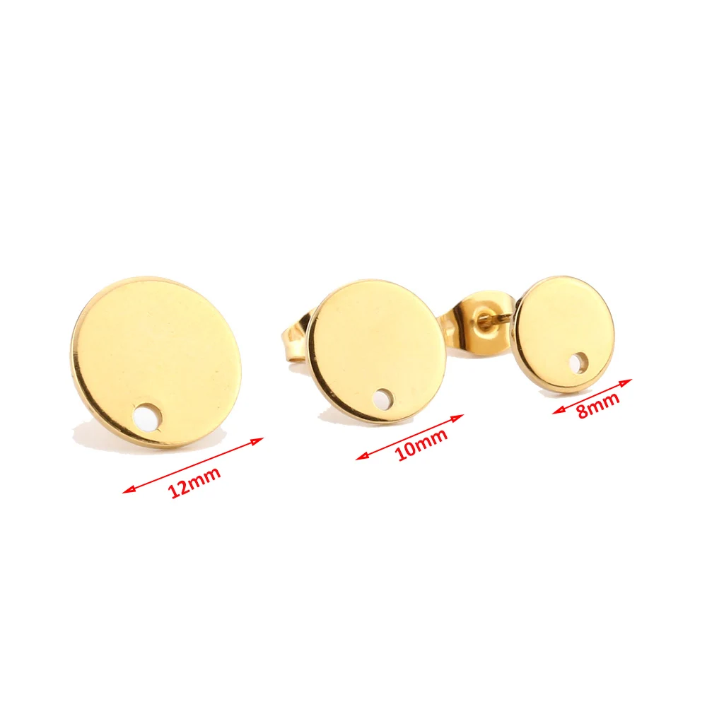 

Gold Tone Stainless Steel 8mm/10mm/12mm Blank Stud Earring With Earnuts Jewelry Making Supplies DIY Jewelry Findings Components