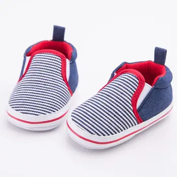 

Toddler Newborn Infant Baby Boys Girls Crib Shoes Dark Blue Striped Pattern First Walkers Soft Bottom Baby Shoes for 0-12 M