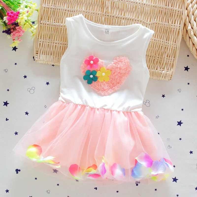 

Toddler Girl Dresses 2018 New Design Summer 3 D Flower Love Newborn Baby Dress Infant Costume Mesh Kids Princess Dress
