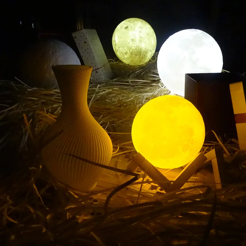 cheap Rechargeable 3D Print Moon Lamp 2 Color Change Switch Bedroom Bookcase Night Light QJS Shop