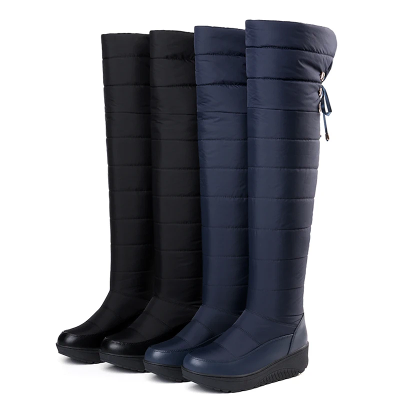 

Flat With Thick Bottom Large Size High Tube 2018 The Belt Female Over Knee Boots Thick Warm Down Feather Snow Boots