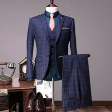 Лучшие продажи Самые популярные изготовленные на заказ кутюр, на заказ синие шотландские мужские костюмы, индивидуальные лучшие свадебные смокинги для мужчин