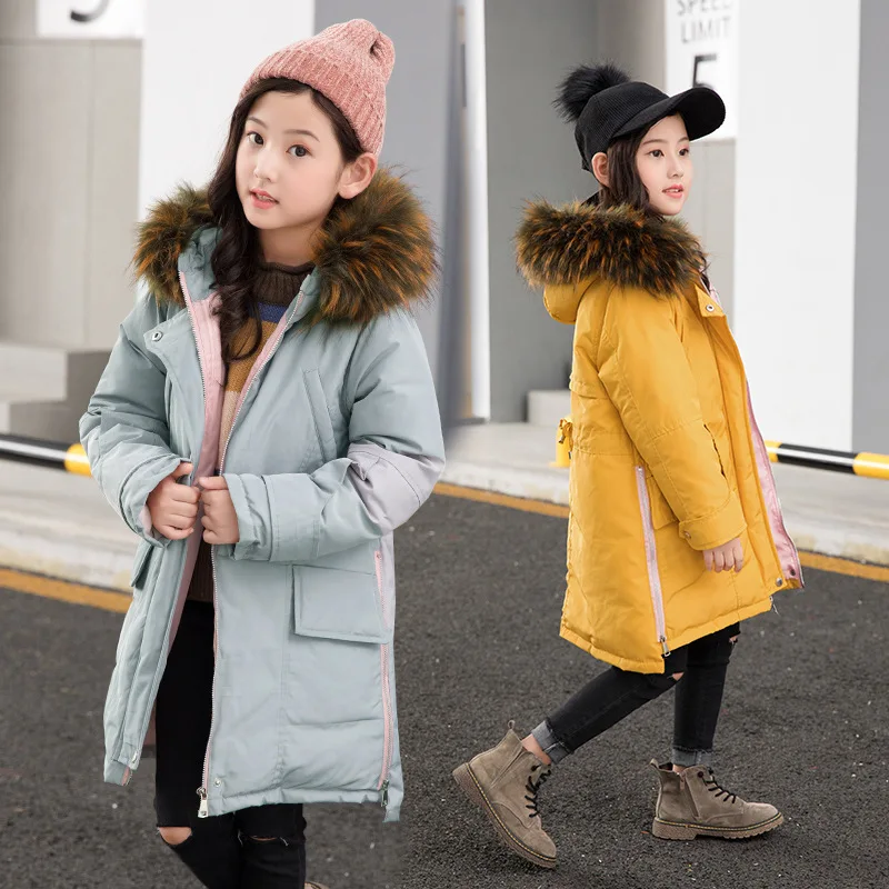 

Girls Winter Jacket New 2019 Fashion Children Coat Parka Kids Warm Thick Fur Collar Hooded Long Down Coat for Teenage 6-15 Years