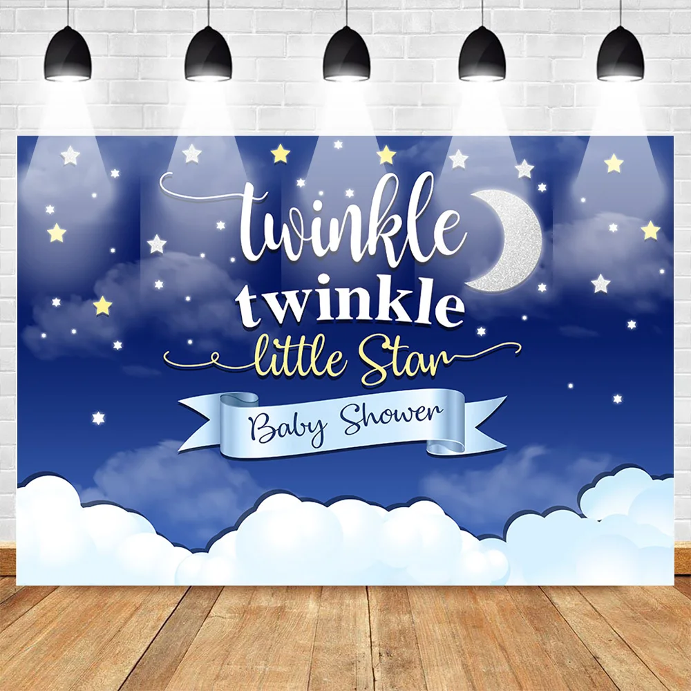 Neoback Twinkle Twinkle Little Star Photography Backdrops Newborn Baby Shower Photo Background Blue Night Glitter Moon Stars