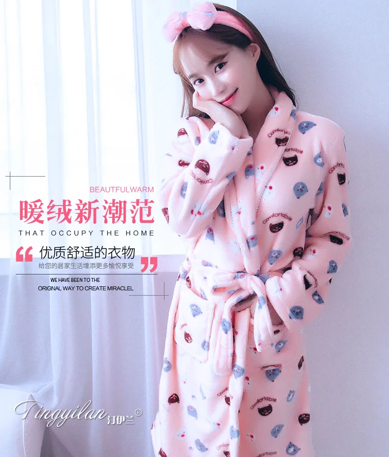 Lady Coral Fleece Bathrobes Women's Winter Flannel Pajamas Adult Men's Winter Warm Sleep Robe Coral Fleece Couples Homwear D2090