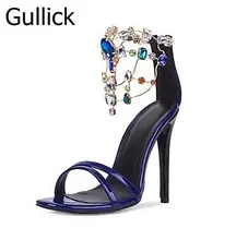 Woman High Heel Sandal Summer Newest Open Toe Ankle Strap Sandal Thin Heels Crystal Embellished Dress Shoes Cutouts Sandals moraima snc newest sexy women sandals open toe cover heel ankle strap crystal fringe decoration thin high heel wedding shoes