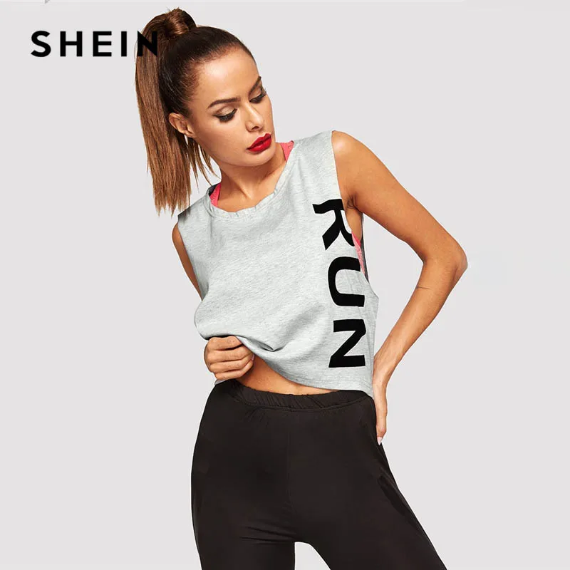 SHEIN Топ Без Рукавов С Текстовым Принтом Спортивная Майка Контрастным