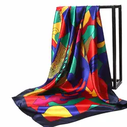 Женская Солнцезащитная шаль из искусственного шелка, графическая цветная абстрактная картина маслом, большой квадратный шарф, шейный