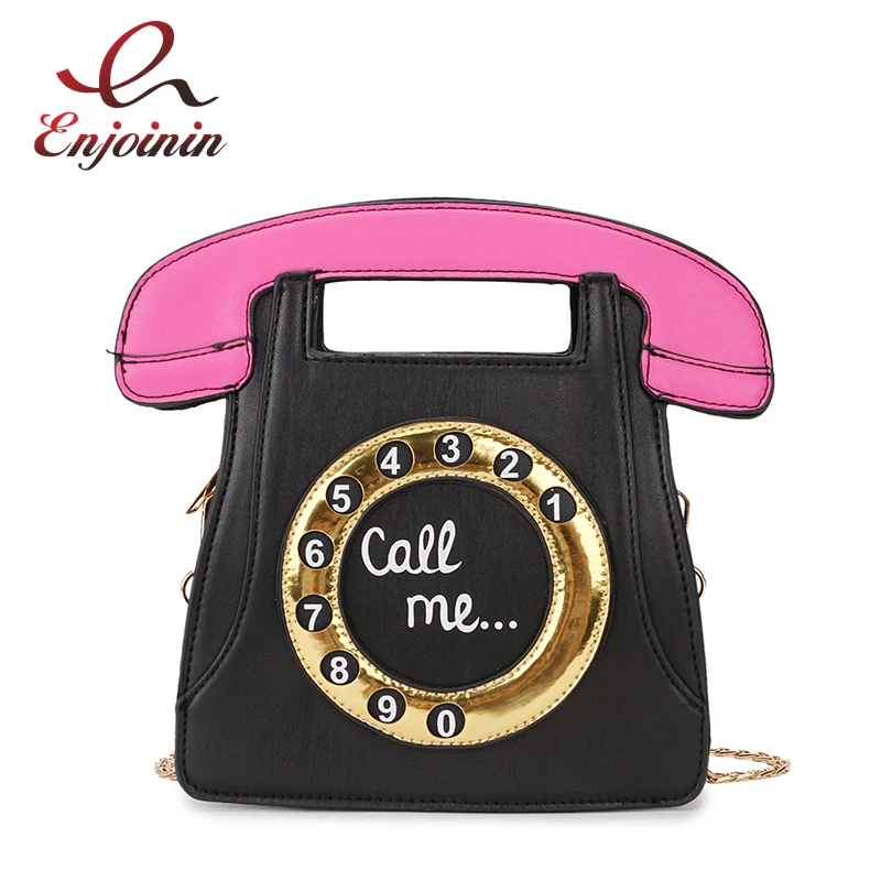 Funny Personality Fashion font b Phone b font Design Letters Ladies Pu Leather Handbag Chain Purse