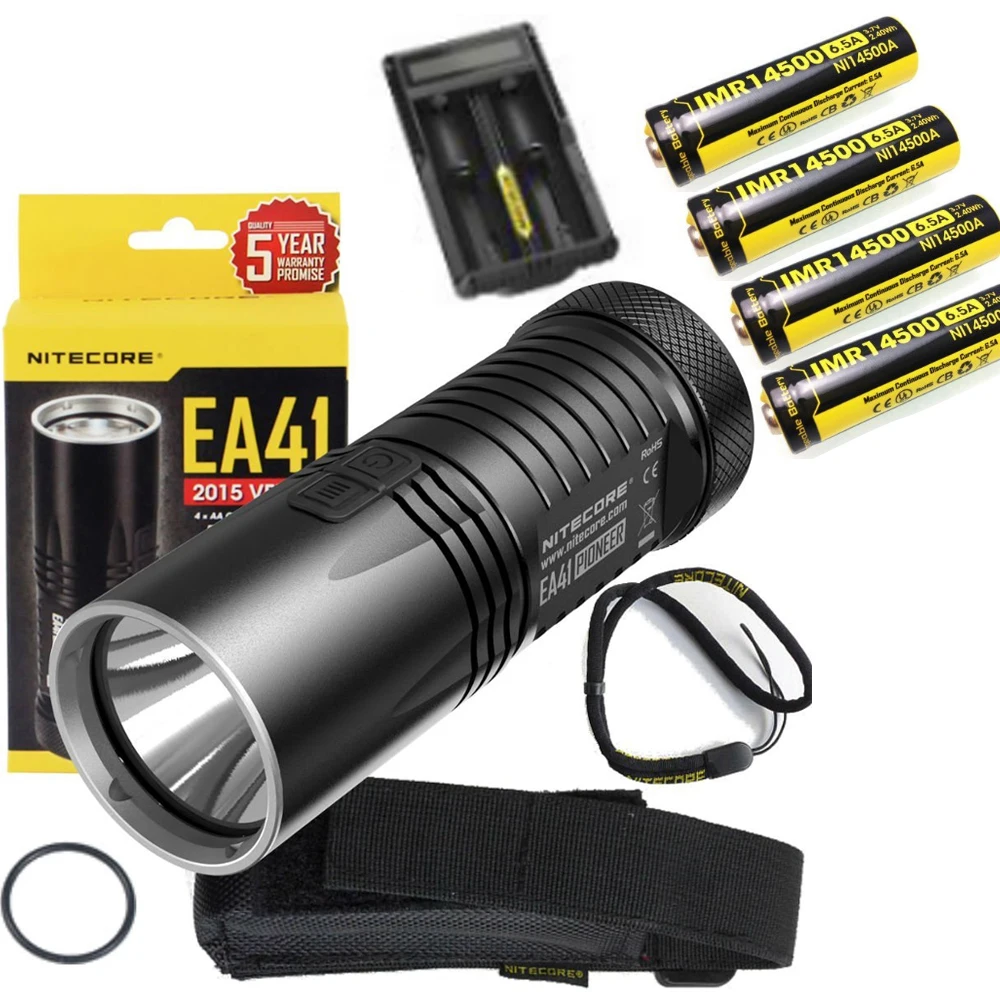 

NITECORE EA41 ea41w 1020 Lumens XM-L2 U2 LED Flashlight Camping Outdoor Hiking Tactical Torch + 4xNI14500A 650mAh + UM20 charger