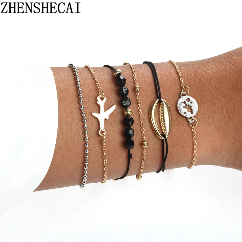 

6 units/set 2019 Bohemian Beads Bracelet Set For Women Pendant Bangles Bracelet Femme Jewelry Wholesale