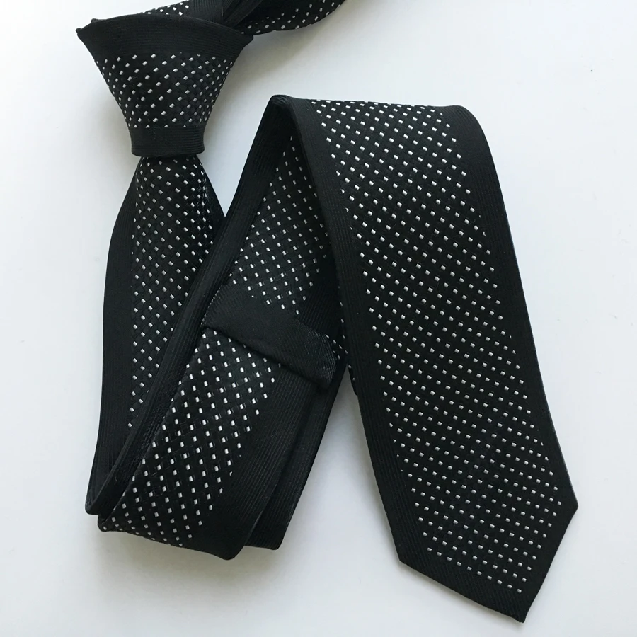 Дизайнера Тонкий галстук уникальный Панель галстук черный граничит с белыми пятнами точки Gravata Бесплатная доставка