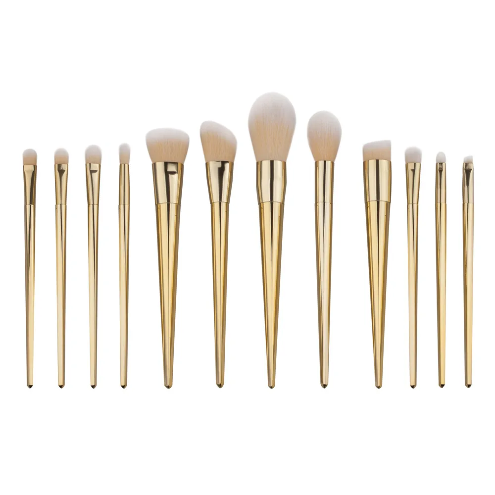 New Gold 12pcs Makeup Brushes Set Acrylic Diamond Shape Cosmetic