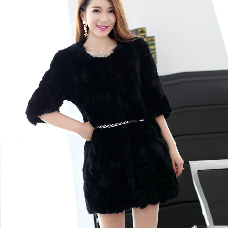 Vestes Fourrure 3 Long Véritable Manteaux See O Luxe Chart Cou Mince Épais see Femmes D'hiver Chart Et Chaud 2017 Manches Rex De 4 Automne Lapin Tqp7wa7