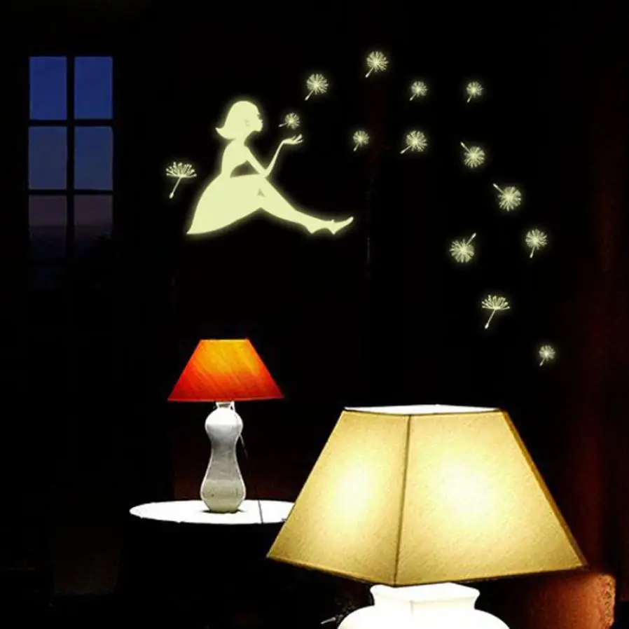 e3-high-cost-effective-dandelion-girl-luminous-cartoon-kids-removable-vinyl-wall-3d-sticker-free