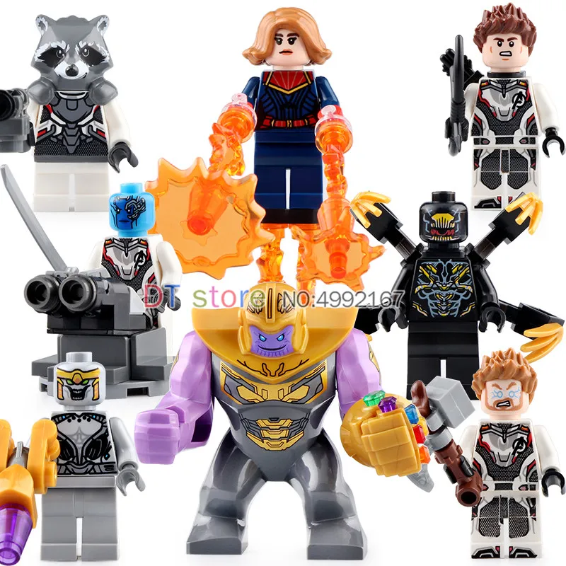 

8Pcs/Lot Legoing Figures Avengers 4 Endgame Thanos Thor Rocket Raccoon War Machine Nebula Building Blocks Kids Toys D157-164