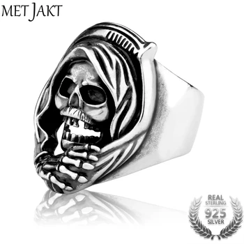 

MetJakt 925 Sterling Silver Open Ring & Men's Punk Rock Grim Reaper Skull Ring Handmade Jewelry for Men and Boy