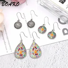 BOAKO 3Pairs/Set Vintage Boho Earrings Set for Women Multicolor Hanging Oil Drop Dangle Drop Earrings Geometric Long Earrings BOAKO 3Pairs/Set Vintage Boho Earrings Set for Women Multicolor Hanging Oil Drop Dangle Drop Earrings Geometric Long Earrings