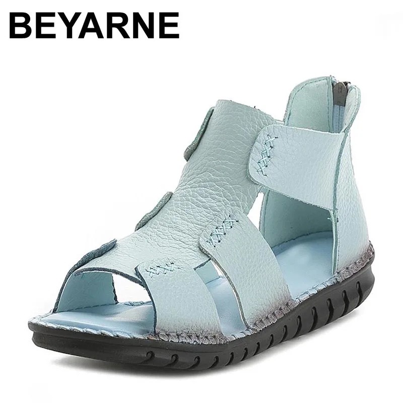 BEYARNEwomen sandals female handmade genuine leather women comfortable flat shoes sandals gladiator women summer shoes