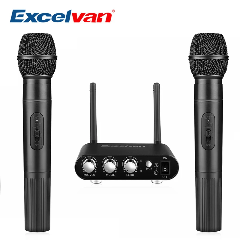 

Excelvan K38 Dual Wireless Microphones with Receiver Box Various Frequency High-end MicrophonFor Home Entertainment Conference
