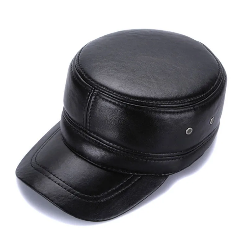  [AETRENDS] Winter Military Hats for Men 100% Genuine Leather Flat Cap Dad Hat Sailor Captain Army C
