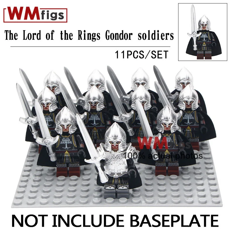 

One Set of Silver Armored Fountain Guard Gondor Legoings Lord of the Rings Medieval Knight Spear Building Blocks Children Toys