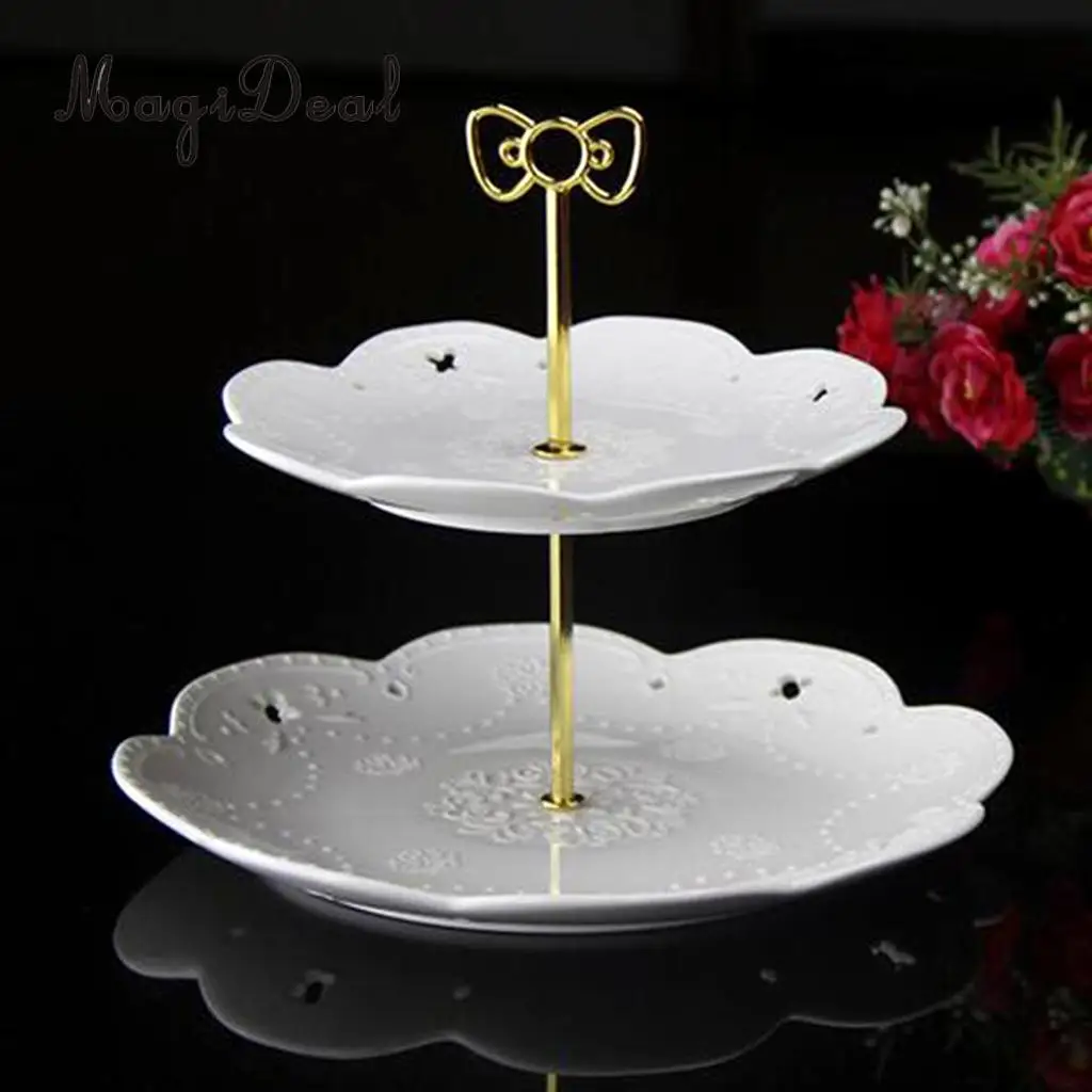 Vintage 2 Tier Metal Top Cake Stand Holder Dessert Fruit Food Jewelry Display Rack Handle Fitting Hardware Rod