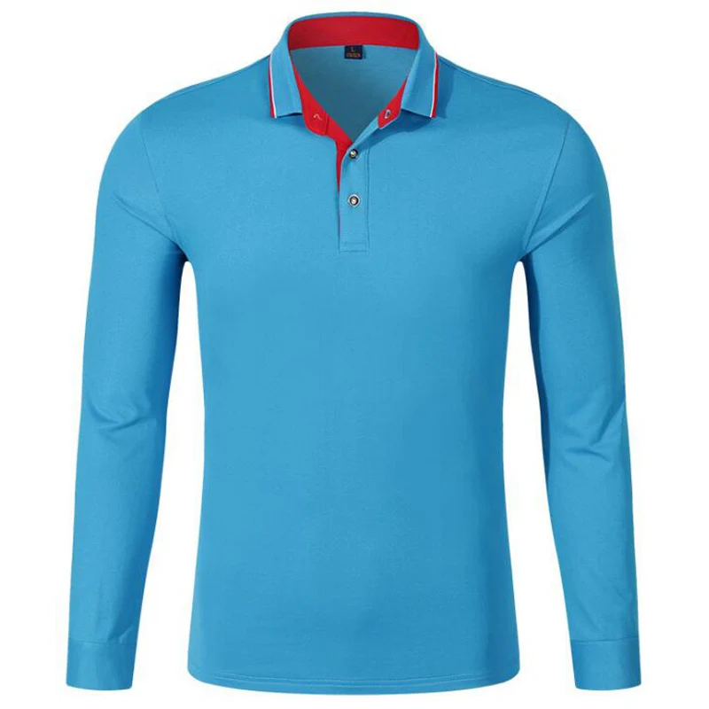 Poloshirt, мужские новые модные рубашки с длинным рукавом, мужские повседневные хлопковые дышащие гольфспортивные футболки с отложным воротником, топы - Цвет: Синий